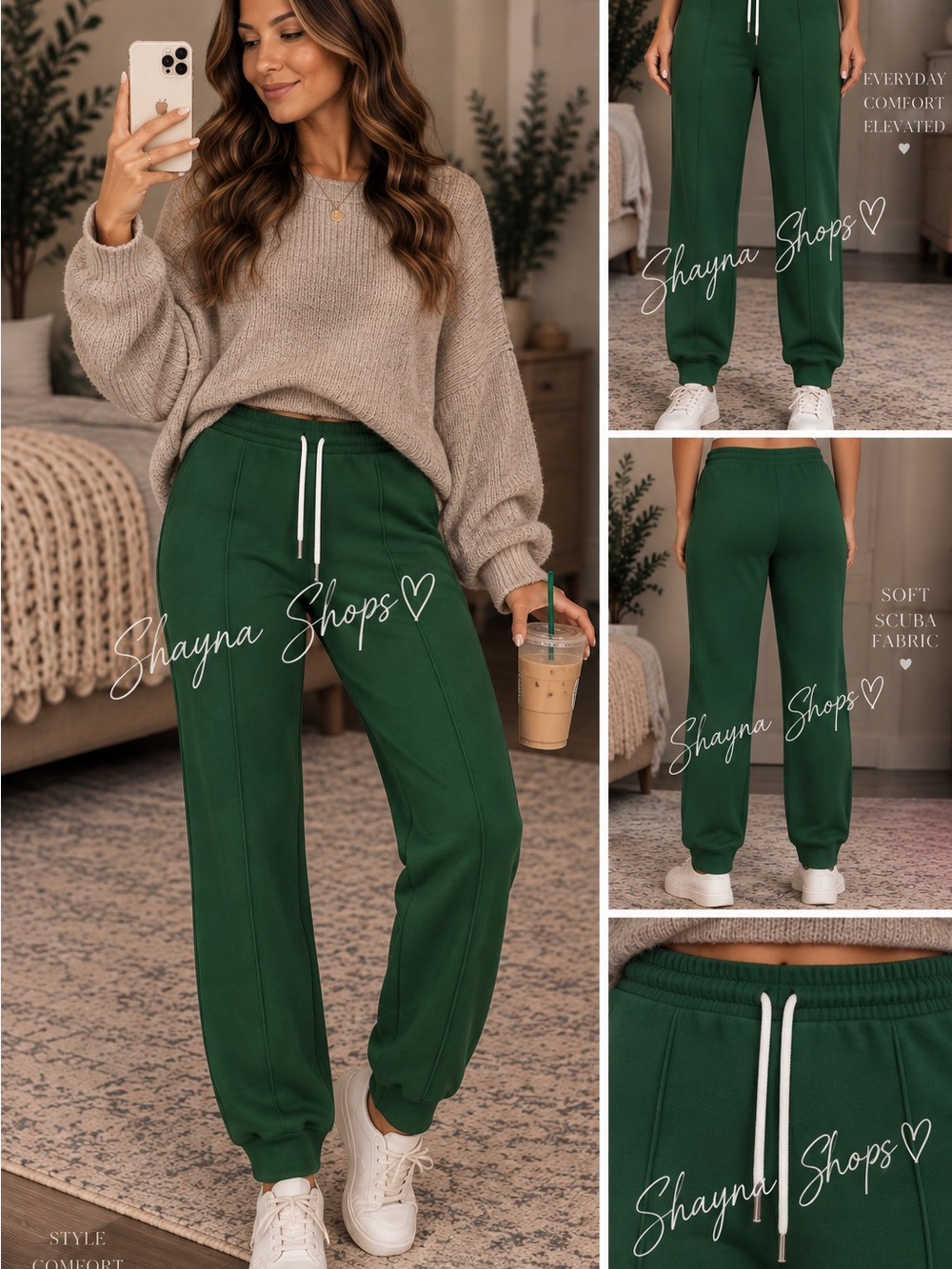 Zenana Scuba DK Green Drawstring Jogger Pants